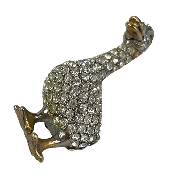 Vintage Rhinestone Duck Brooch Gold and Silver Tone Beak Feet - Picture 3 of 8